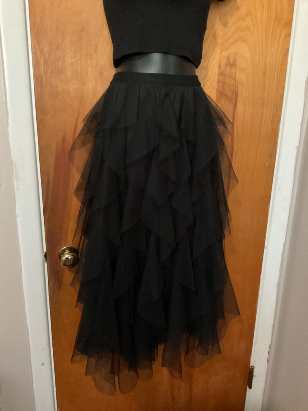 Elegant Black Layered Tulle Maxi Skirt